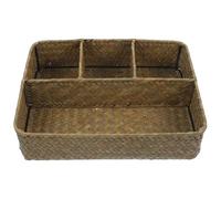 Luxshiny Woven Wicker Divided Storage Organizer Box Seagrass Storage Basket with Sections For Stationery, Candies, Tea bags, Cometics(26.5X21X6CM)
