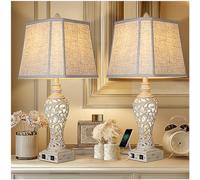 LuxSight Collection 28.5" Table Lamps Set of 2 - Bedside Lamp with Fabric Shades - for Bedroom and Living Room with USB and Nightlight - Perfect for Nightstands and Bedrooms
