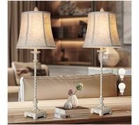 LuxSight European Country Vintage Style Candle Stick Buffet Table Lamps Set of 2, 33'' Tall Ivory White Linen Fabric Soft Bell Shade Stepless Dimming for Living Room Bedroom Dinning House Study Room