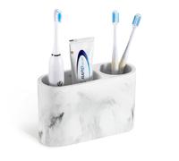 Luxspire 2 Slots Toothbrush and Toothpaste Holder, Resin, Gravel White