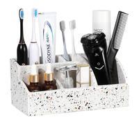 Luxspire Bathroom Counter Organizer, Toothbrush Holder for Bathroom 5 slot, Large Bathroom Countertop Organizer Storage Bathroom Accessories for Toothbrush Toothpaste, Terrazzo