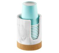 Luxspire Bathroom Cup Dispenser, 3oz Dixie Cup Dispenser, Guest Bathroom Essentials, Resin Cup Dispenser, Disposable Paper Cup Holder, Cotton Pad Holder, Bathroom Accessories - Gravel White