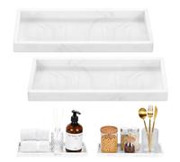 Luxspire Bathroom Vanity Tray, 11.8 x 5.1" Silicone Kitchen Sink Tray for Soap Dispenser, Bathroom Countertop Organizer for Perfume Soap Towel Bathroom Accessories, 2 Packs, Marble White