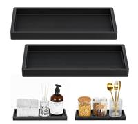 Luxspire Bathroom Vanity Tray, 11.8 x 5.1" Silicone Kitchen Sink Tray for Soap Dispenser, Bathroom Countertop Organizer for Perfume Soap Towel Bathroom Accessories, 2 Packs, Matte Black