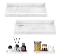 Luxspire Bathroom Vanity Tray - 2 Pack (7.9" x 4") Silicone Soap Dish for Kitchen Countertop Sink, Bathroom Counter Tray for Soap Dispenser Perfume Jewelry Accessories, Marble White