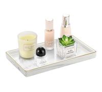 Luxspire Bathroom Vanity Tray, Golden Rimmed Jewelry Organiser rectangle Ceramic Tray, Kitchen Countertop Ring Dish Holder Cosmetic Organiser plate for Candles Perfume Home Décor, Medium, Marble White