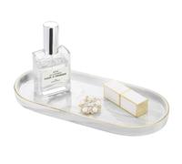 Luxspire Bathroom Vanity Tray, Marble Ceramic Dresser Jewelry Dish with Golden Rim, Decorative Tray Countertop Sink Storage Holder Organiser for Soap Candles Perfume Cosmetic Home Decor, Marble White