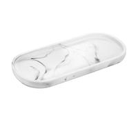 Luxspire Bathroom Vanity Tray, Toilet Tank Oval Storage Tray, Resin Handmade Bathroom Bathtub Kitchen Dresser Countertop Organiser for Soap Shampoo Candles Towel Plant Jewelry Ring Dish - White Marble