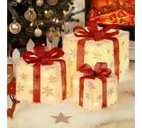 Luxspire Christmas Lighted Gift Boxes, 3 PCS Large Outdoor Indoor Christmas Decorations with Remote Control, USB Plug in Under Tree Valet Snowflake Present with Bows, Xmas Decor for Home Porch Lawn