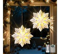 Luxspire Christmas Paper Star Lantern, 45cm Hanging Paper Stars Decorations with String Lights & Remote Control, 2 Pack Foldable Papers Lantern Lights for Christmas Holiday Party, Snowflake