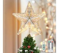 Luxspire Christmas Tree Topper, 3D Lighted Christmas Tree Star with Remote & USB, Star for Christmas Tree Top, 9.8" Christmas Star for Holiday Decorations, 6H Timer & 8 Lighting Modes, Champagne Gold