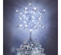 Luxspire Christmas Tree Topper, 3D Lighted Star Tree Topper with USB Plug-in & Remote Control, 9.6" Christmas Tree Star Lights for Home Holiday Decor, 6H Timer & 8 Lighting Modes, Silver