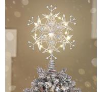 Luxspire Christmas Tree Topper, 9.5" Snowflake Metal Christmas Decorations Lights, Lighted Tree Topper with USB Plug in & Remote Control, Light Up Xmas Trees Vintage Modern Ornaments for Home Party
