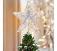 Luxspire Christmas Tree Topper, Glitter Christmas Tree Star Lights, Remote Control & USB Operated Star Tree toppers for Home Party Decoration, 6H Timer & 8 Lighting Modes, Silver