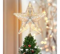 Luxspire Christmas Tree Topper, Glitter Christmas Tree Star Lights, Remote Control & USB Operated Star Tree toppers for Home Party Decoration, 6H Timer & 8 Lighting Modes, Champagne Gold