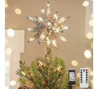 Luxspire Christmas Tree Topper, Light Up Christmas Tree Star, 3D Xmas Tree Toppers Light with USB Powered, Timer and Remote Control, Indoor Christmas Decoration, Silver