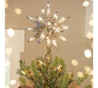 Luxspire Christmas Tree Topper, Light Up Christmas Tree Star, 3D Xmas Tree Toppers Light with USB Powered, Timer and Remote Control, Indoor Christmas Decoration, Silver