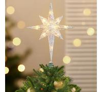 Luxspire Christmas Tree Topper, Lighted Star Tree Topper with USB Plug-in & Remote Control, 10" LED Christmas Decorations Light, Xmas Trees Vintage Ornament for Home, Bethlehem Star-Silver