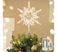 Luxspire Christmas Tree Topper, Lighted Star Tree Topper with USB Plug-in & Remote Control, 9.8" LED Metal Christmas Decorations Light, Xmas Trees Decor for Home Party, Crystal Hexagram-Silver