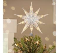 Luxspire Christmas Tree Topper, Lighted Star Tree Topper with USB Plug-in & Remote Control, 9.8" LED Metal Christmas Decorations Light, Xmas Trees Vintage Modern Ornament for Home Party, Silver