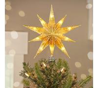Luxspire Christmas Tree Topper, Lighted Star Tree Topper with USB Plug-in & Remote Control, 9.8" LED Metal Christmas Decorations Light, Xmas Vintage Modern Ornament for Home Party, Decagram Star-Gold