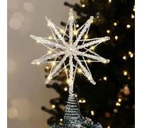 Luxspire Christmas Tree Topper, Lighted Star Tree Topper with USB Remote Control, 10" Clear Metal Christmas Decorations Lights, Light Up Xmas Trees Star Vintage Modern Ornaments for Home Party, Silver