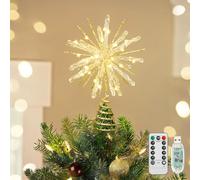 Luxspire Christmas Tree Topper, Lighted Star Tree Topper with USB Remote Control, 10"Clear Metal Decorations Lights,Light Up Xmas Stars Vintage Modern Ornaments for Home Party, Echinoid Star-Gold