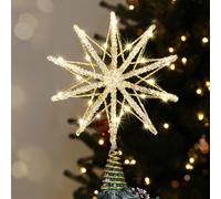 Luxspire Christmas Tree Topper, Lighted Star Tree Topper with USB Remote Control, 10"Clear Metal Decorations Lights,Light Up Xmas Stars Vintage Modern Ornaments for Home Party, Decagram Star-Gold