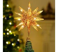 Luxspire Christmas Tree Topper, Lighted Up Christmas Decorations Tree Topper Light, 3D Star Christmas Lights Tree Top Battery Powered, Indoor Christmas Decoration Ornaments Lights, Champagne Gold
