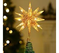 Luxspire Christmas Tree Topper, Lighted Up Christmas Decorations Tree Topper Light, 3D Star Christmas Lights Tree Top Battery Powered, Indoor Christmas Decoration Ornaments Lights, Gold