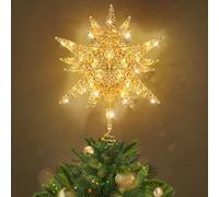 Luxspire Christmas Tree Topper Star, 3D Christmas Tree Star Decorative Christmas Tree Lights with Flashing Lamp, LED Battery Christmas Decorations Ornaments Indoor Home Decor Xmas Tree Topper, Gold