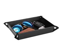 Luxspire Classic Rectangular Leather Tray, Storage Tray for Coin, Key, Wallet and Accessories - Medium, Black