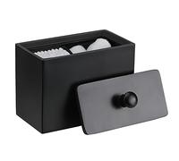 Luxspire Cotton Bud Holder, Resin Cotton Swab Holder Makeup Pads Container Cotton Ball Box Bathroom Jar with Lid, 2 Compartments Q Tips Holder Cotton Buds Dispenser Makeup Organizer, Matte Black