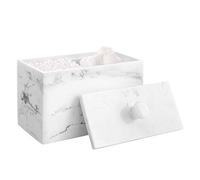 Luxspire Cotton Bud Holder, Resin Cotton Swab Holder Makeup Pads Container Cotton Ball Box Bathroom Jar with Lid, 2 Compartments Q Tips Holder Cotton Buds Dispenser Makeup Organizer, Marble White