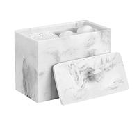 Luxspire Cotton Swab Holder, Resin Cotton Ball Canister with Lid, 2 Compartments Dispenser Storage Box Cosmetics Countertop Organizer Containers for Cotton Pads, Rounds - Gravel White