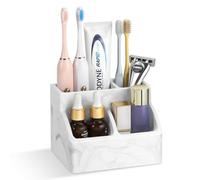 Luxspire Diatomite Toothbrush Holder, 4 Slots, Marble White | Fast Drying, Diatomaceous Earth, Electric Tooth Brush and Toothpaste Organizer, For Bathroom Kitchen Vanity Countertop