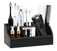Luxspire Electric Toothbrush Holders, Bathroom Organizer Countertop Caddy 5 Slots Resin Large Toothbrush Holder Caddy Toothpaste Razor Marble Toothbrush holders for Bathroom Accessories, Matte Black