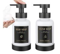 Luxspire Foaming Soap Dispenser, Glass Foam Pump Soap Dispenser, Non-Slip Hand Soap Container with 5 Waterproof Labels, 15 Oz Refillable Liquid Soap Holder for Bathroom & Kitchen, White, 2 Pack