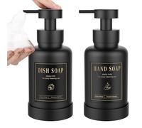 Luxspire Foaming Soap Dispenser, Glass Foam Pump Soap Dispenser, Non-Slip Hand Soap Container with 5 Waterproof Labels, 15 Oz Refillable Liquid Soap Holder for Bathroom & Kitchen, Black, 2 Pack