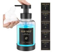 Luxspire Foaming Soap Dispenser, Glass Foam Pump Soap Dispenser, Non-slip Hand Soap Dispenser with 5 Waterproof Labels, 15 Oz Refillable Liquid Soap Dispenser for Bathroom & Kitchen, Clear, 1 Pack