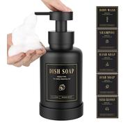 Luxspire Foaming Soap Dispenser, Glass Foam Pump Soap Dispenser, Non-slip Hand Soap Dispenser with 5 Waterproof Labels, 15 Oz Refillable Liquid Soap Dispenser for Bathroom & Kitchen, Black, 1 Pack