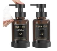 Luxspire Foaming Soap Dispenser, Glass Foam Pump Soap Dispenser, Non-slip Hand Soap Dispenser with 5 Waterproof Labels, 15 Oz Refillable Liquid Soap Dispenser for Bathroom & Kitchen, Amber, 2 Pack