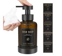 Luxspire Foaming Soap Dispenser, Glass Foam Pump Soap Dispenser, Non-Slip Silicone Sleeve & 5 Waterproof Labels, 15 Oz Refillable Liquid Bottle for Bathroom & Kitchen, Amber, 1 Pack