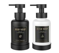 Luxspire Foaming Soap Dispenser, Glass Foam Pump Soap Dispenser, Non-Slip Silicone Sleeve & 5 Waterproof Labels, 15 Oz Refillable Liquid Bottle for Bathroom & Kitchen, Black+White, 2 Pack