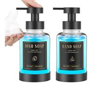 Luxspire Foaming Soap Dispenser, Glass Foam Pump Soap Dispenser, Non-Slip Silicone Sleeve & 5 Waterproof Labels, 15 Oz Refillable Liquid Bottle for Bathroom & Kitchen, Clear, 2 Pack