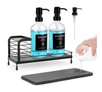 Luxspire Kitchen Soap Dispenser Set - 17oz Hand and Dish Soap Dispenser Set with Fast Drying Tray, Glass Bottle with Waterproof Labels, Kitchen Sink Organizer, Bathroom Countertop Organizer, Black