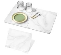 Luxspire Large Stone Drying Mat for Kitchen Counter 24"x16"- Fast-Absorbing Dish Drying Mat Non-Slip Drying Pad for Dishes, Utensils, Cups Waterproof Counter Protector Kitchen Bathroom, Marble White