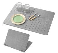 Luxspire Large Stone Drying Mat for Kitchen Counter 61×40 cm- Fast-Absorbing Dish Drying Mat Non-Slip Drying Pad for Dishes, Utensils, Cups Waterproof Counter Protector for Kitchen Bathroom, Dark Gray