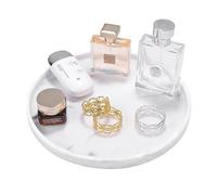 Luxspire Marble White Resin Round Tray, Multi-purpose Organiser for Bathroom Vanity Kitchen Sink, Sturdy & Waterproof, 10.63 X 10.63 X 0.87 Inch