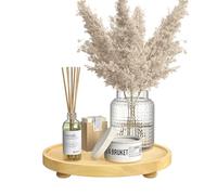 Luxspire Round Wooden Tray for Bathroom, Coffee Table, Farmhouse Kitchen Counter Decor - 10" Wood Riser, Burlywood